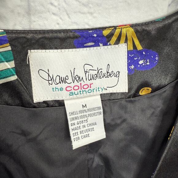 Vintage Diane Von Furstenberg Silky Vest Size M Black Crown Fan Victorian - Picture 4 of 6